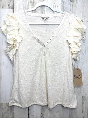 Frye Women's Cream Ruffle Sleeve Henley Top